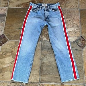 🍃💕Authentic Zara Racer Stripe Ankle Crop Denim Jeans W25x24L